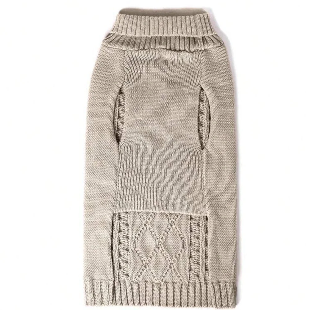 SHEIN Tan Cable Knit Dog Sweater